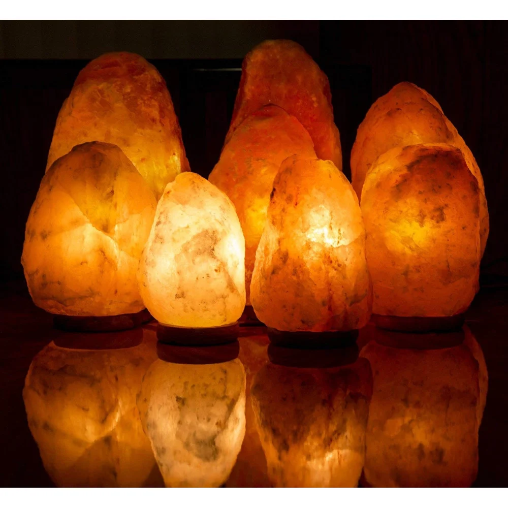 LAMPADA PIETRA DI SALE HIMALAYANO CON BASE IN CEDRO ALLEVIA STRESS PURIFICA ARIA - TrAdE Shop Traesio