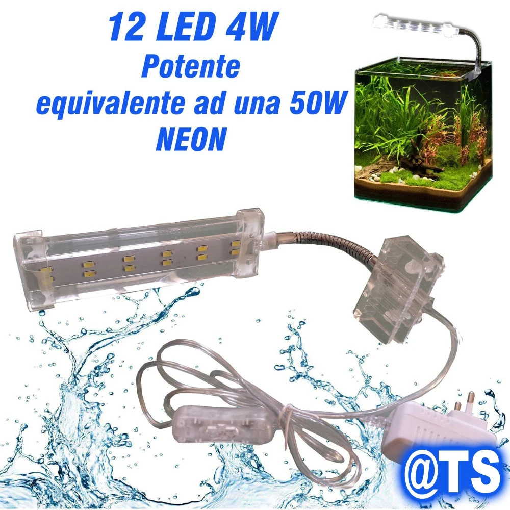 LAMPADA PLAFONIERA LED PER ACQUARIO LUCE 3W BORDO VASCA VETRO PIANTE PESCI - TrAdE Shop Traesio