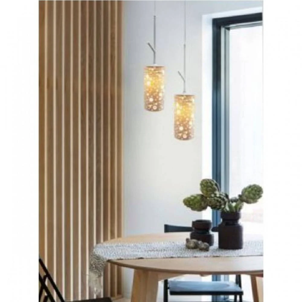 LAMPADARIO A SOSPENSIONE E27 PARALUME CILINDRO IN CERAMICA TRAFORATA BIANCO LP21 - TrAdE Shop Traesio