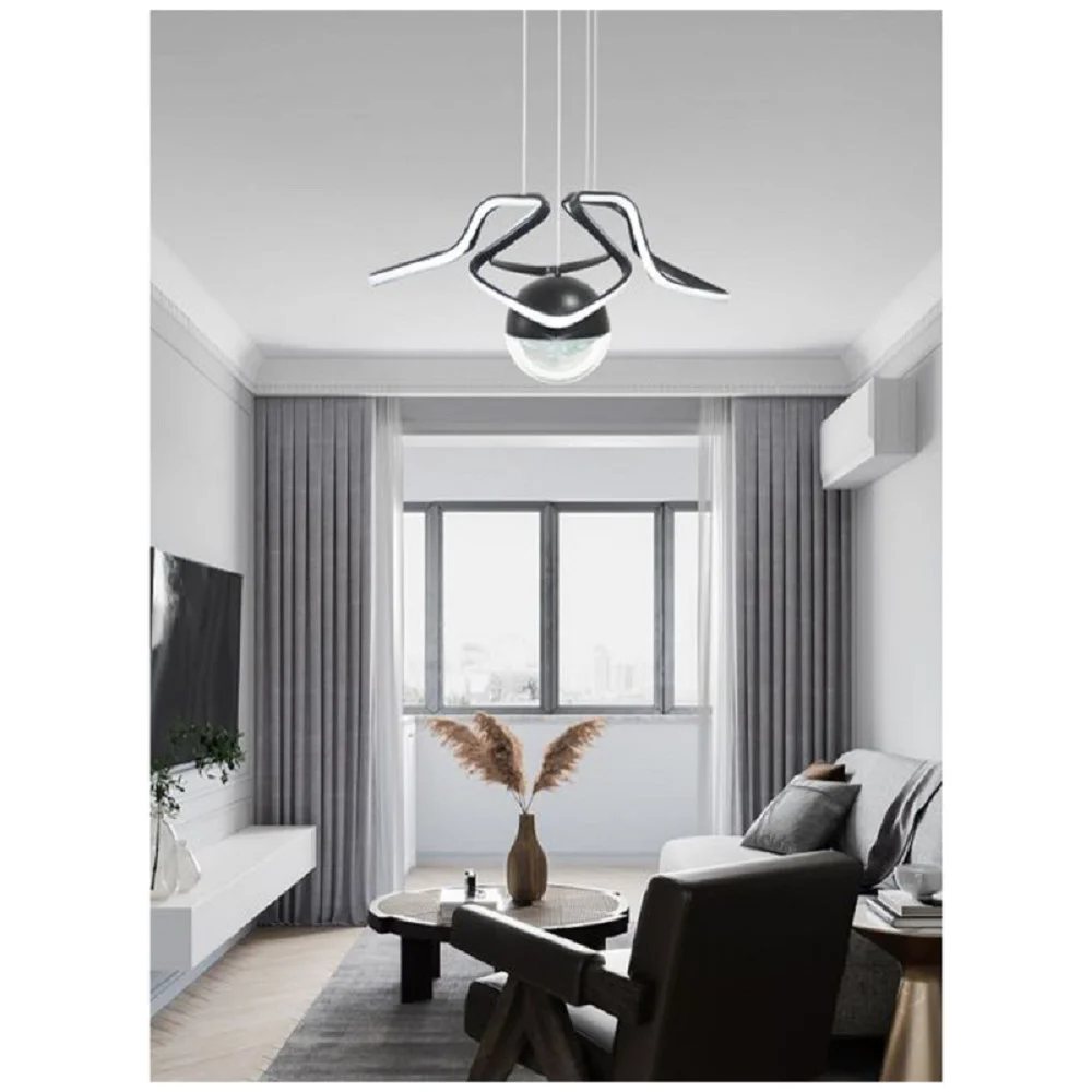 LAMPADARIO A SOSPENSIONE LED 65W BLACK LACE A NASTRI DESIGN MODERNO NERO LP-19