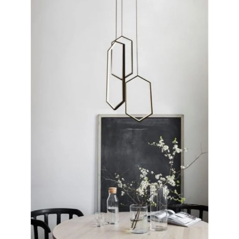 LAMPADARIO A SOSPENSIONE SOFFITTO LED MODERNO 70WATT ESAGONI PENDENTI NERO LP-05