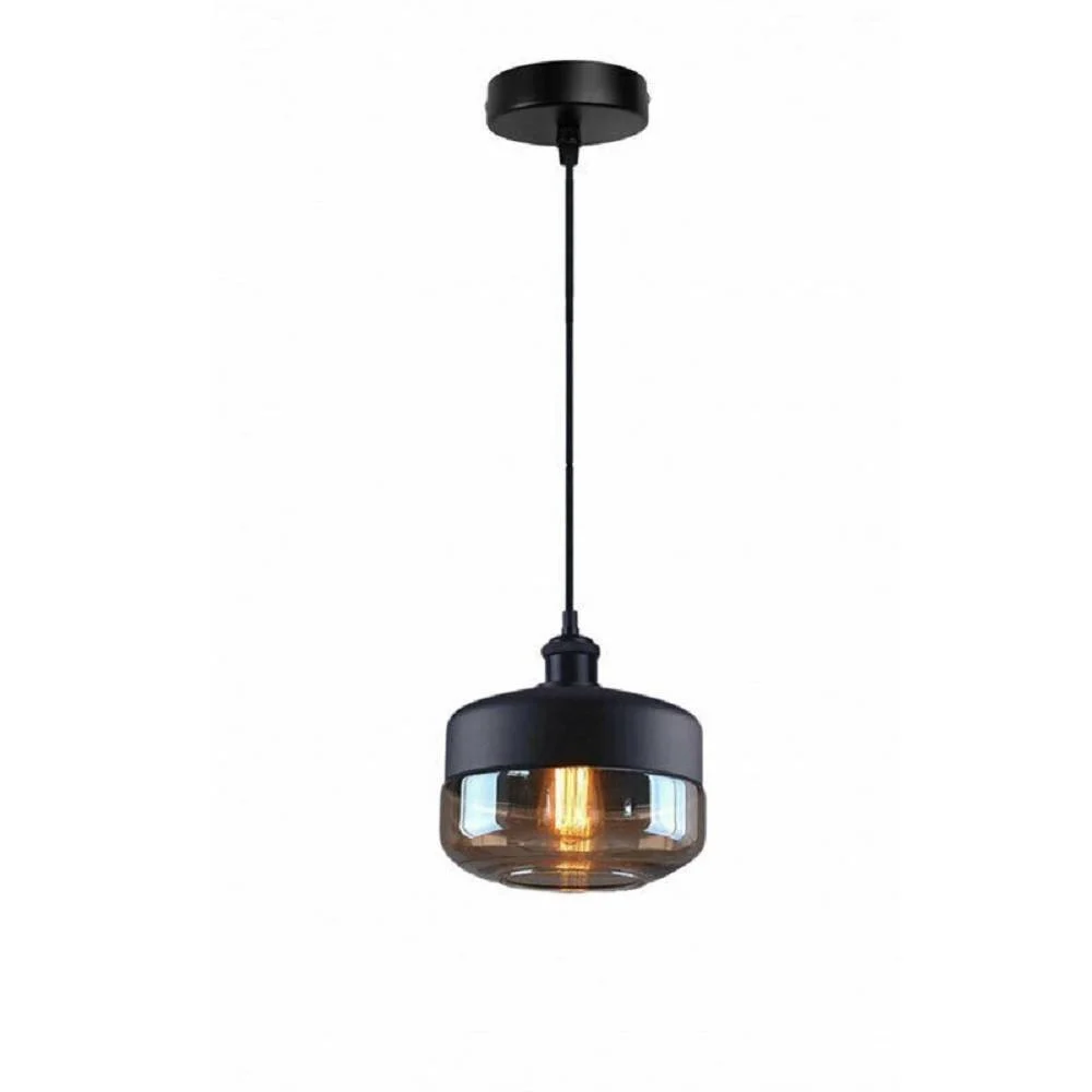 LAMPADARIO A SOSPENSIONE VINTAGE DA SOFFITTO E27 NERO VETRO EFFETTO AMBRATO LP13 - TrAdE Shop Traesio