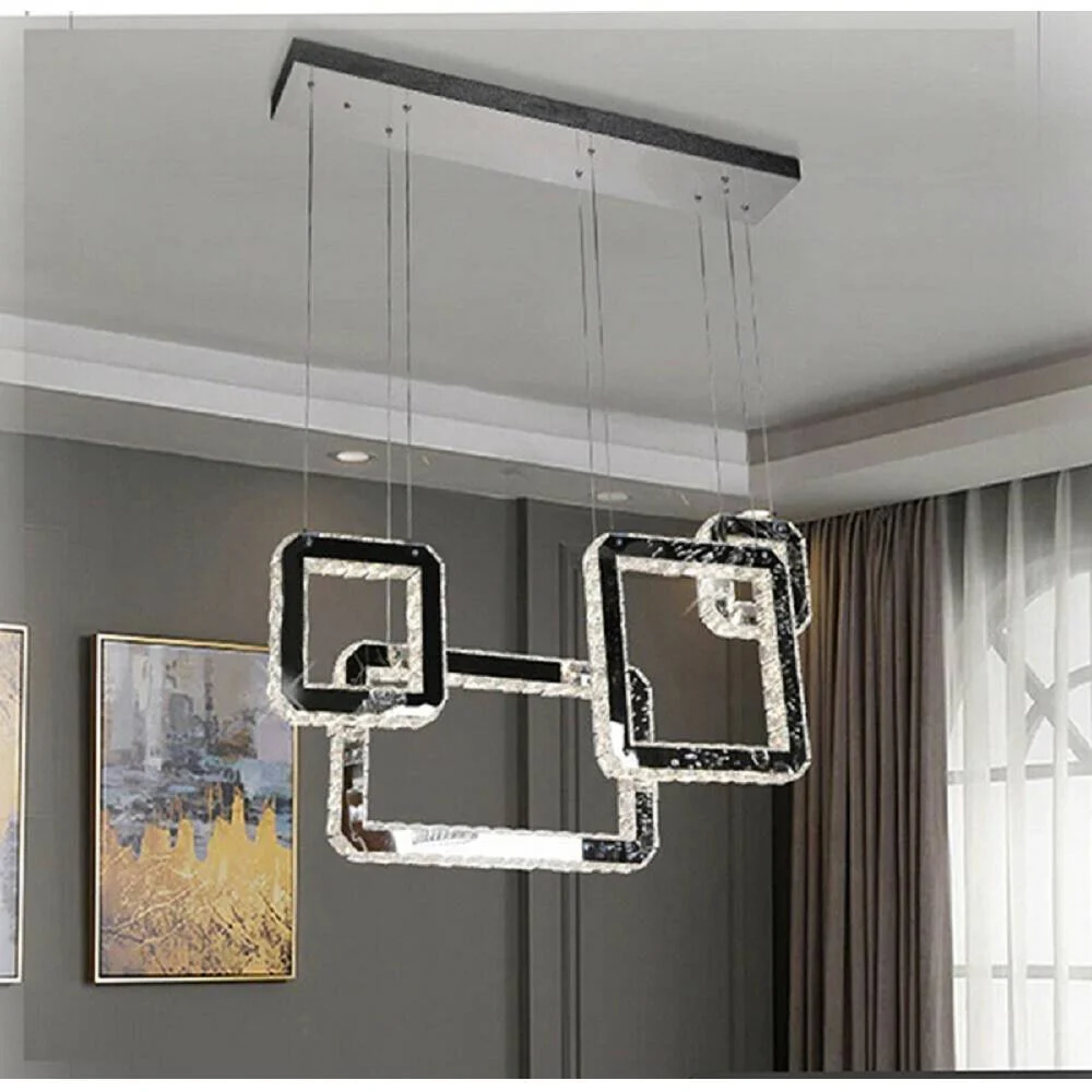 LAMPADARIO LED 55 W A SOSPENSIONE CON CRISTALLI LUCE FREDDA 6500K 4 PENDENTI A17 - TrAdE Shop Traesio