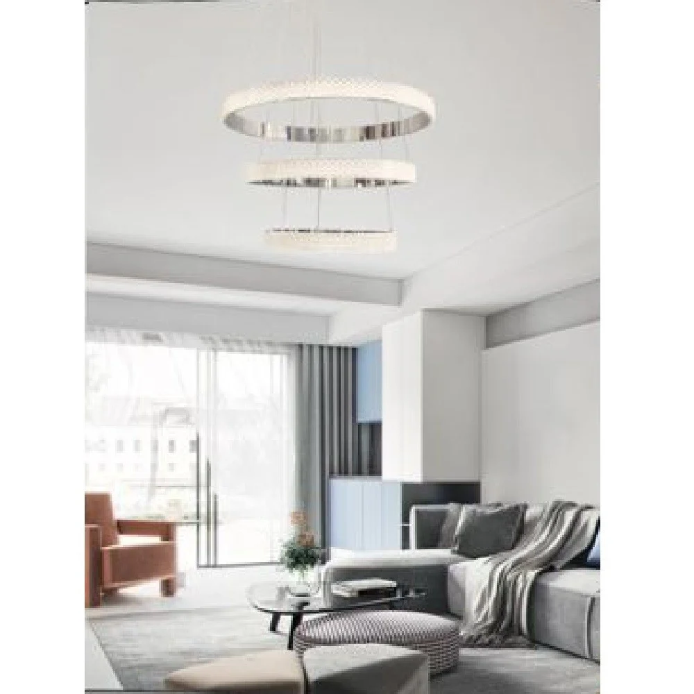LAMPADARIO LED 62W DESIGN AD ANELLI EFFETTO CRISTALLO LUCE 4000K 6500K 3000K LP-26B