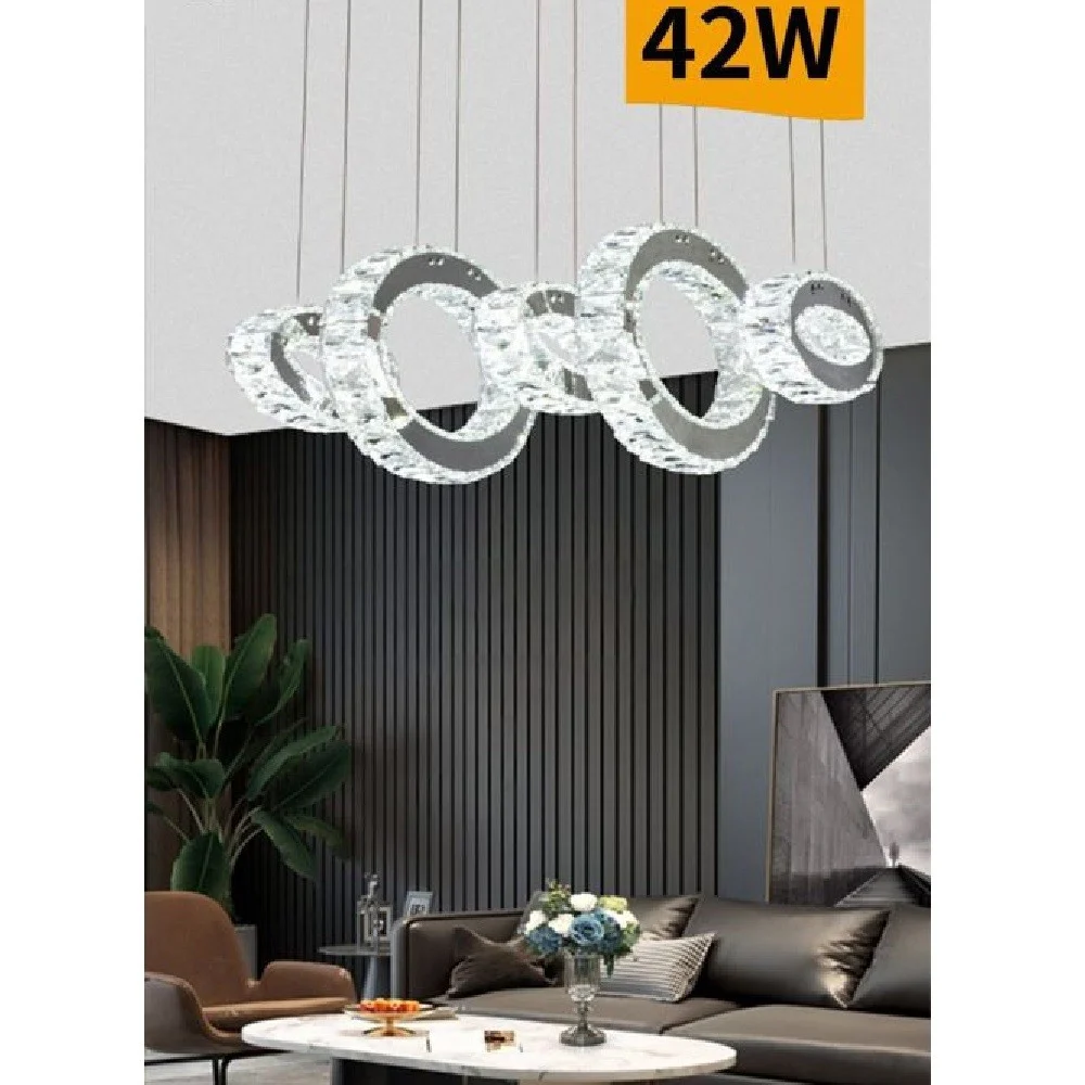 LAMPADARIO LED A SOSPENSIONE 42WATT 5 ANELLI CON CRISTALLI LUCE FREDDA 8000K B58 - TrAdE Shop Traesio