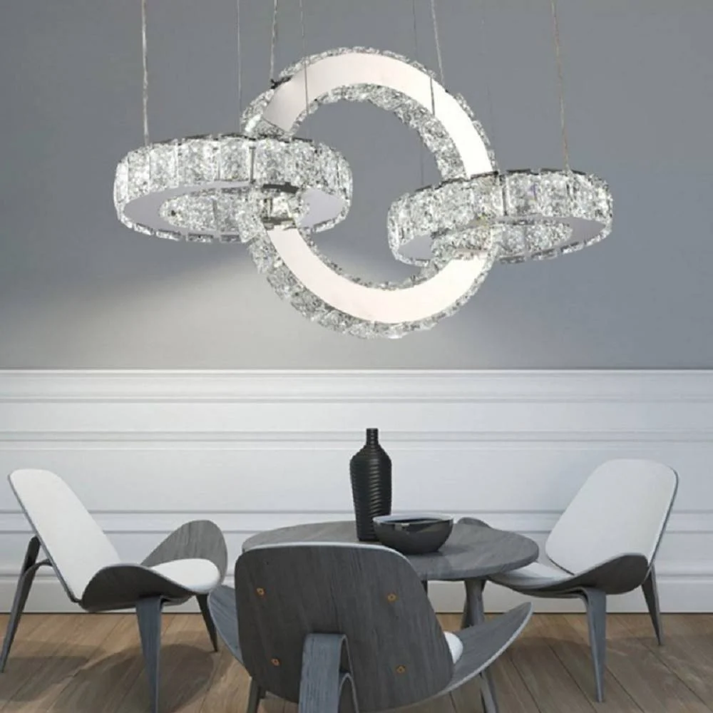 LAMPADARIO LED DESIGN MODERNO CERCHI DI CRISTALLO 25 WATT LUCE BIANCO FREDDO B34 - TrAdE Shop Traesio