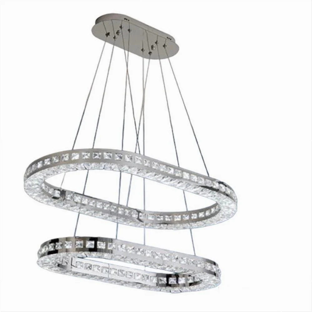 LAMPADARIO MODERNO A SOSPENSIONE LED LUCE FREDDA 40W 2 ANELLI OVALI CRISTALLI B49 - TrAdE Shop Traesio