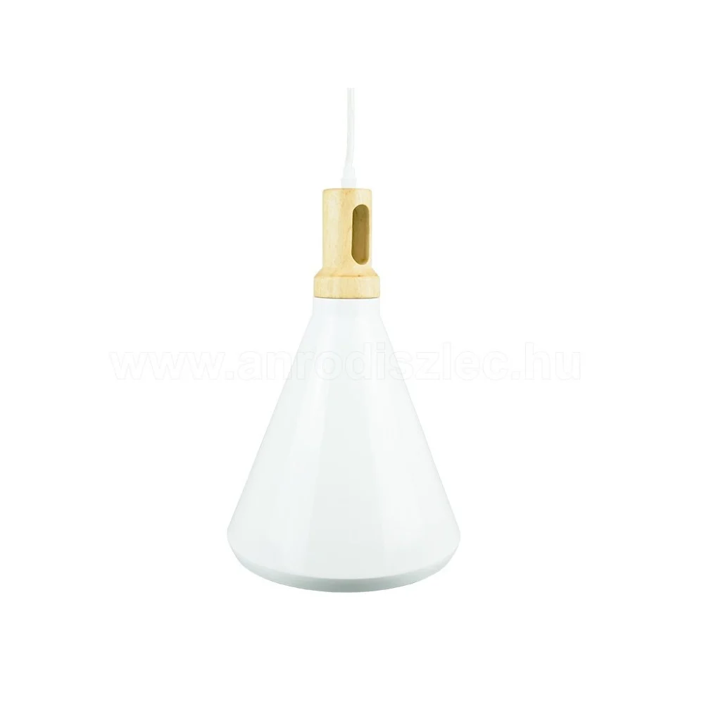 LAMPADARIO PENDENTE LAMPADA A SOSPENSIONE PARABOLA BIANCA BASE IN LEGNO VT-7525