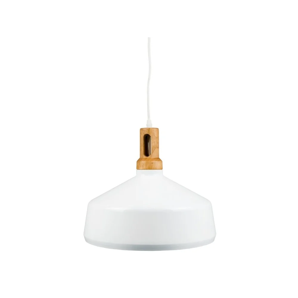 LAMPADARIO PENDENTE LAMPADA A SOSPENSIONE PARABOLA BIANCA BASE IN LEGNO VT-7545