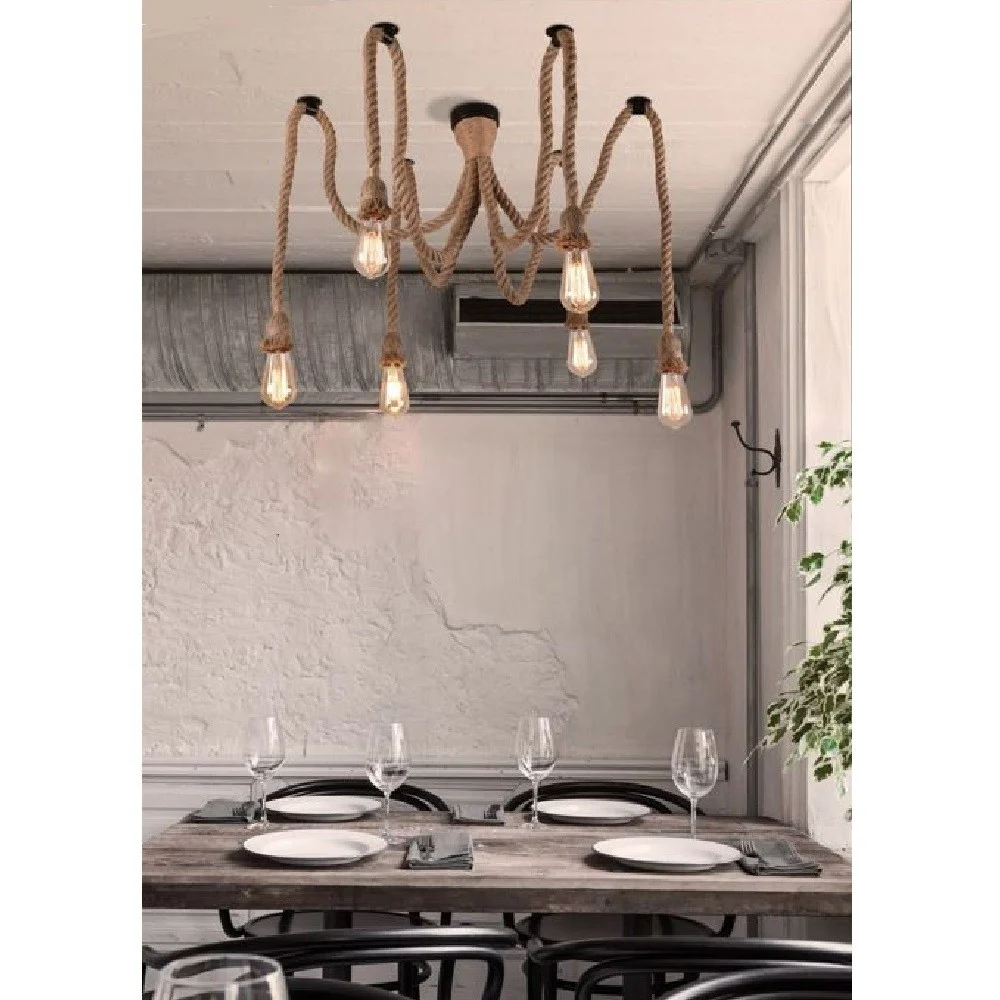 LAMPADARIO RAGNO SOSPENSIONE 6 CORDE PORTALAMPADA E27 LAMPADA COUNTRY RETRO B59-6