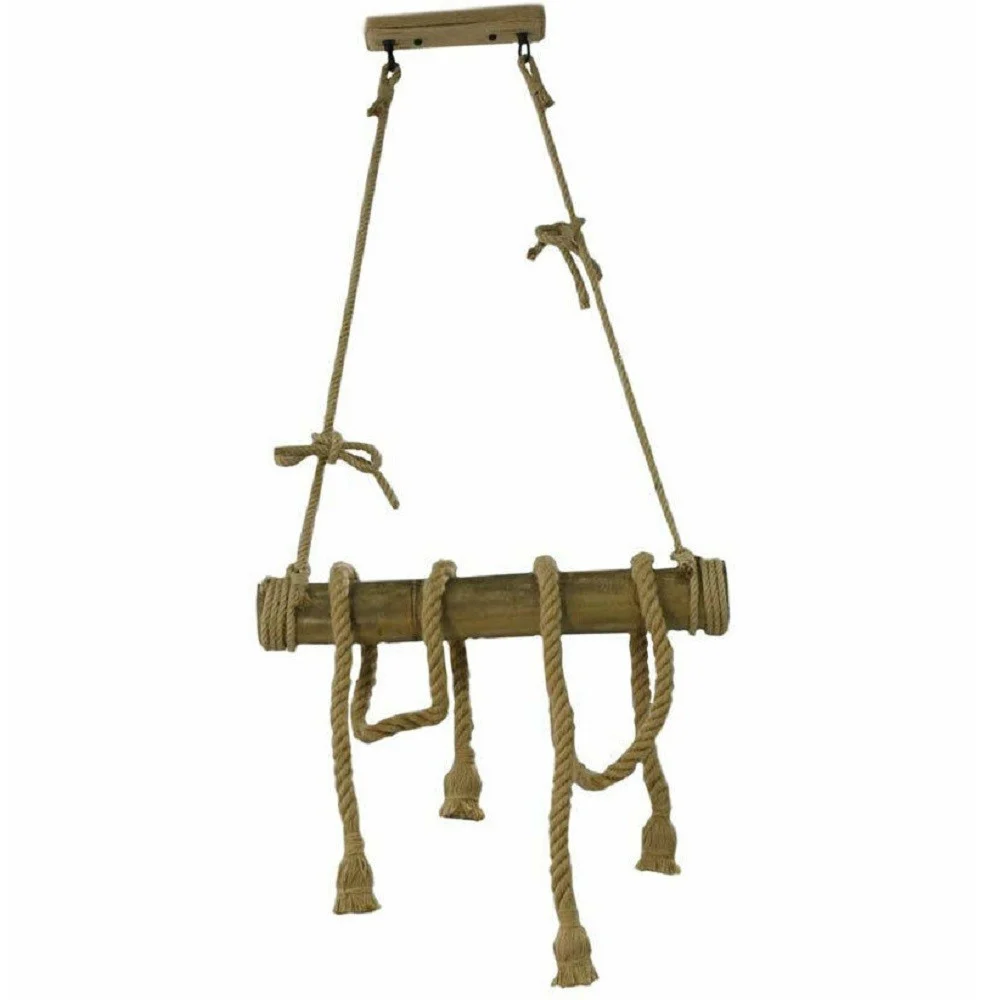 LAMPADARIO SOSPENSIONE CON CORDA IN CANAPA 4 PORTALAMPADA E27 STILE COUNTRY B23 - TrAdE Shop Traesio