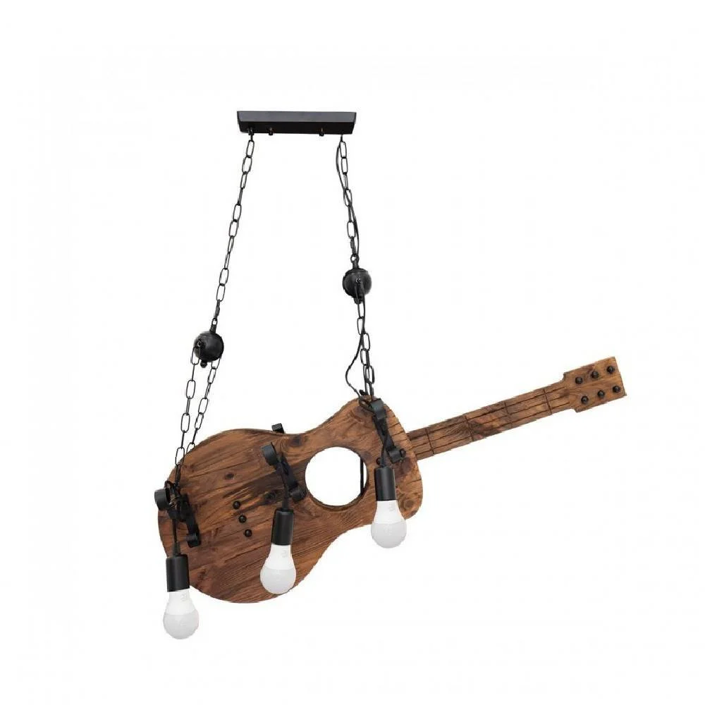 LAMPADARIO SOSPENSIONE DESIGN GUITAR IN LEGNO FORMA CHITARRA 6 ATTACCHI E27 A53 - TrAdE Shop Traesio