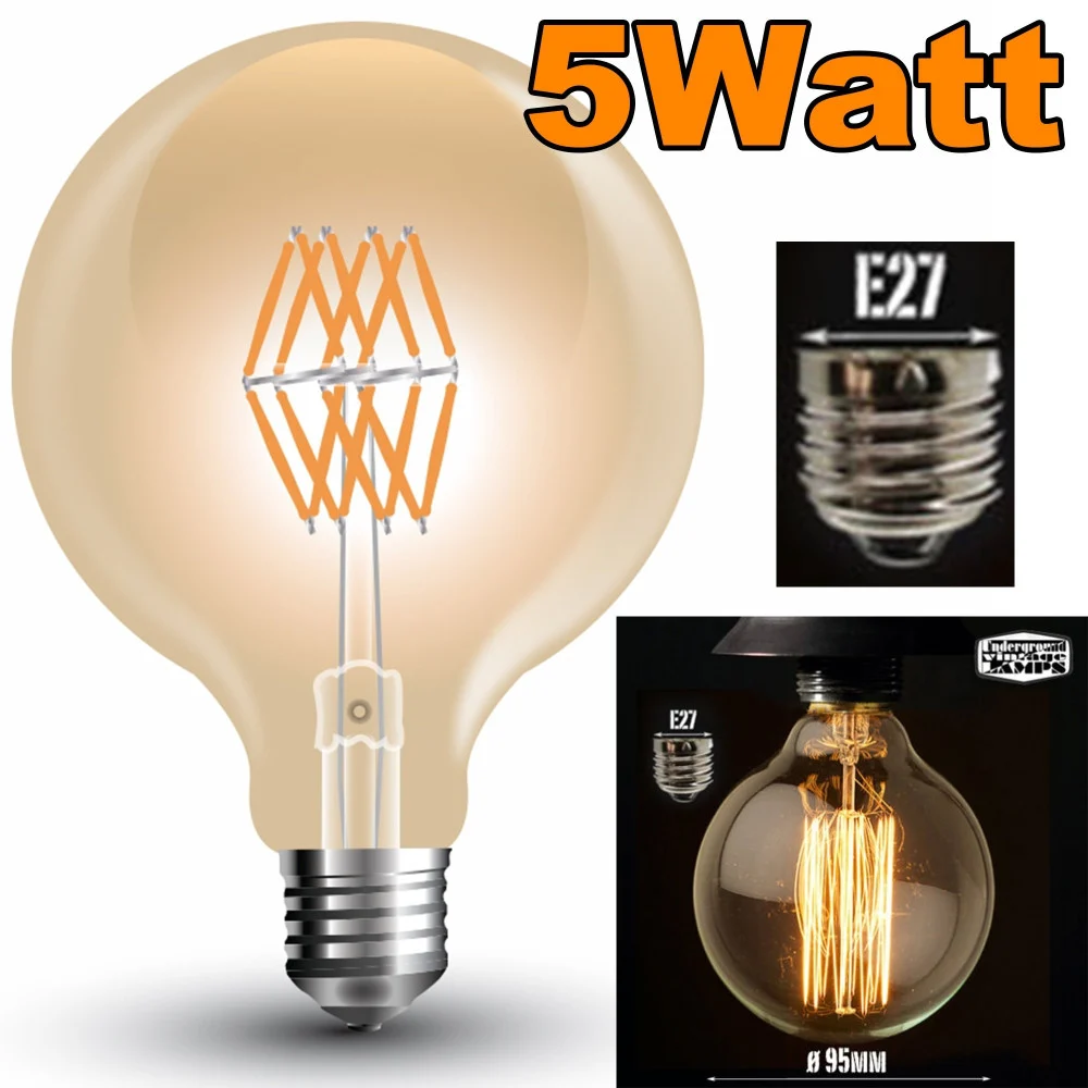 LAMPADINA LED A FILAMENTO GLOBO CARBONIO VINTAGE DECORATIVA E27 5W G95 - TrAdE Shop Traesio