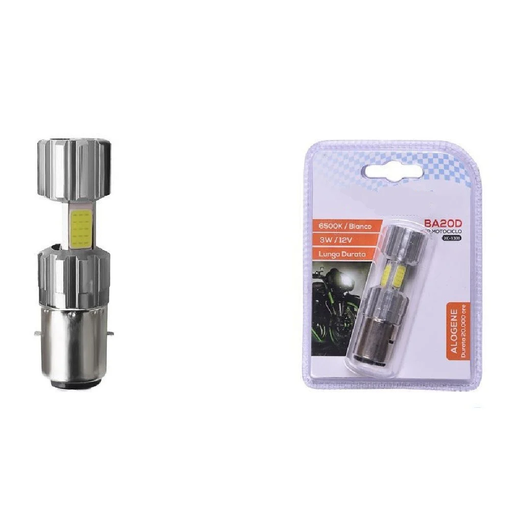 LAMPADINA PER MOTOCICLO BA20D ALOGENA LUCE BIANCA 6500K 3W LUNGA DURATA XC-1308