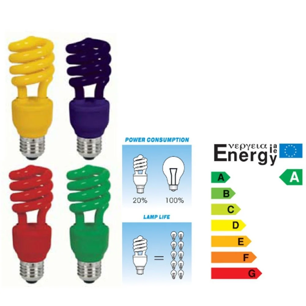LAMPADINA RISPARMIO ENERGETICO COLORATA 13W BLU ROSSA GIALLA VERDE ANTIZANZARE - TrAdE Shop Traesio