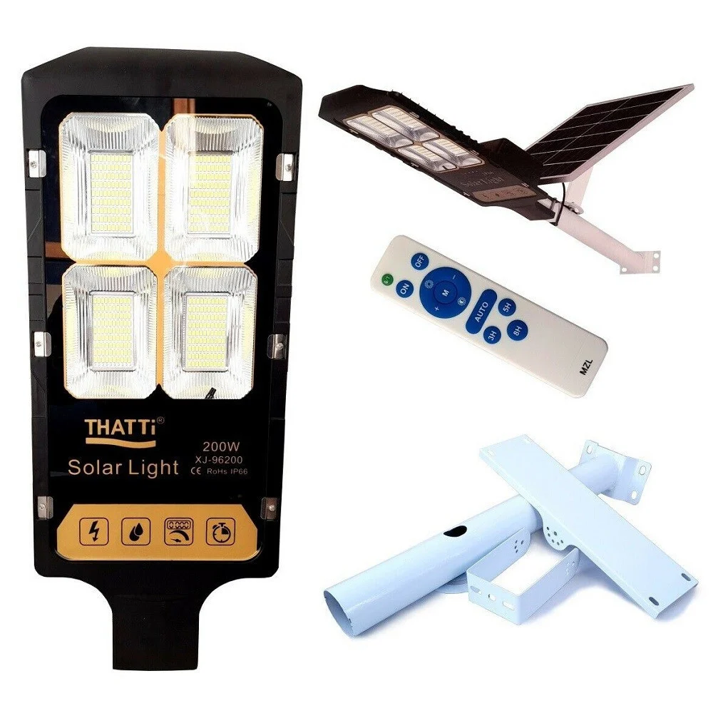 LAMPIONE STRADALE LED 200 WATT PANNELLO SOLARE CON STAFFA TELECOMANDO XJ-96200