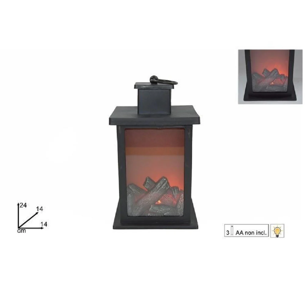 LANTERNA CON FUOCO LED BATTERIA 14 X 24 CM CAMINETTO DECORATIVO NATALE - TrAdE Shop Traesio