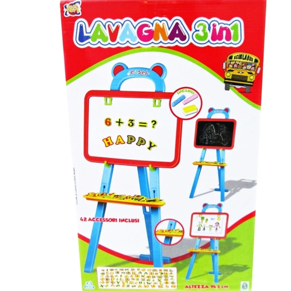 LAVAGNA 3IN1 42PZ CAVALLETTO 94,5CM GESSETTI LETTERE NUMERI BAMBINI EDUCATIVA - TrAdE Shop Traesio