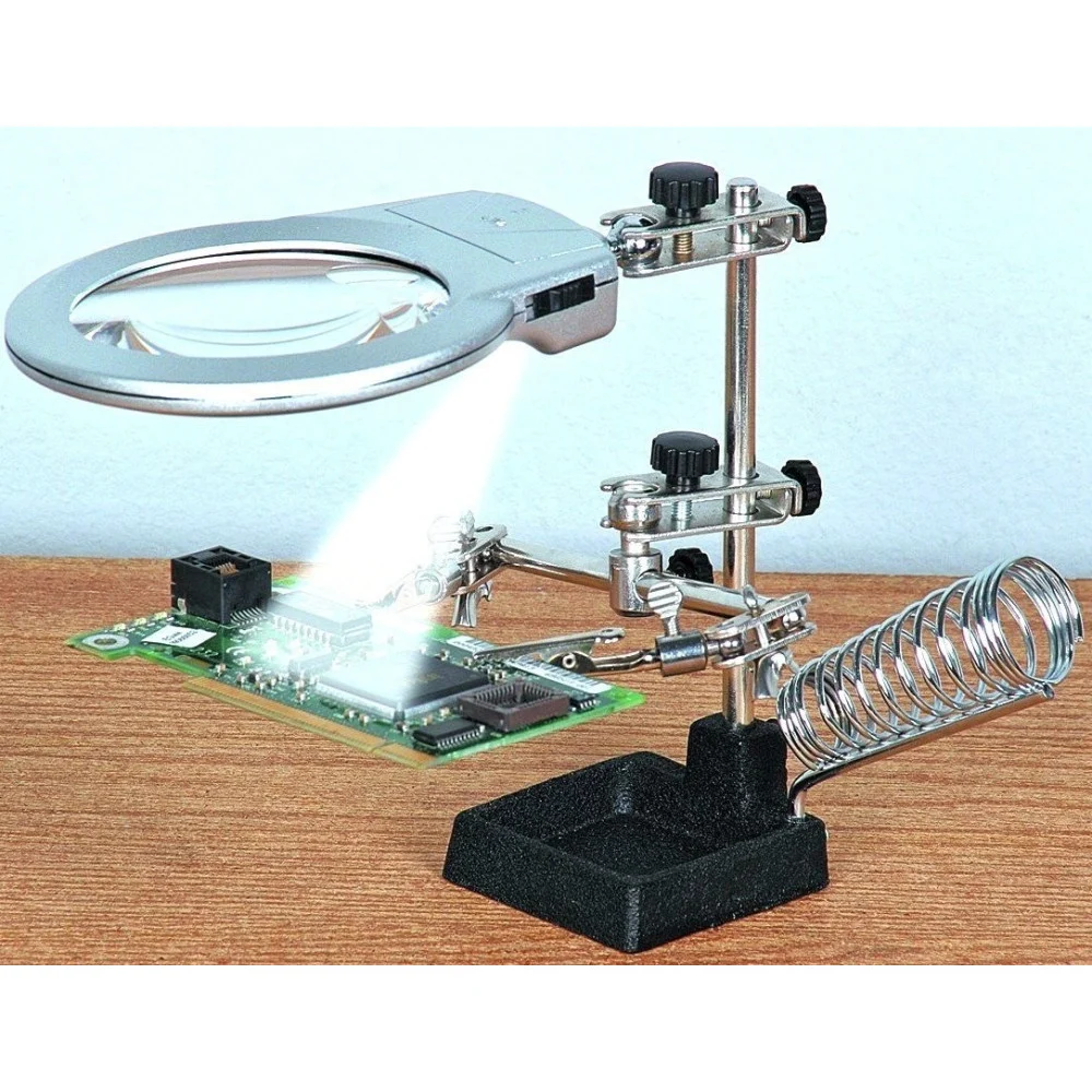 LENTE 2.25'' INGRANDIMENTO 4X CON PINZE TERZA MANO DA TAVOLO SUPPORTO PER SALDATURE MODELLISMO - TrAdE Shop Traesio