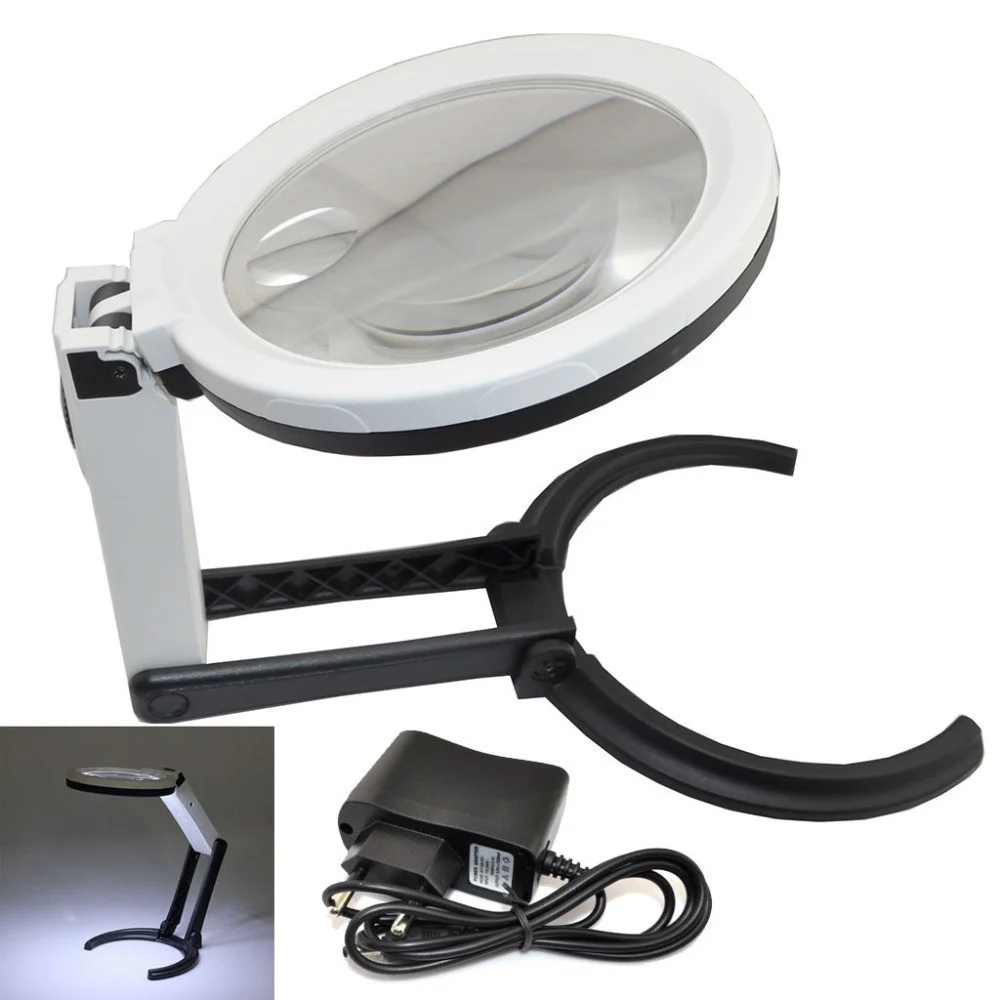 LENTE DI INGRANDIMENTO DA TAVOLO LAMPADA CON 10 LED PORTATILE 120 MM A 28MM - TrAdE Shop Traesio