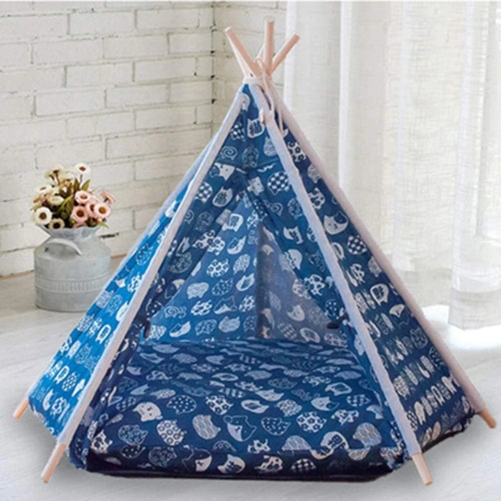 LETTINO TENDA PORTATILE PER ANIMALI DOMESTICI GATTI CANI CUSCINO BLU 60X60X90CM - TrAdE Shop Traesio