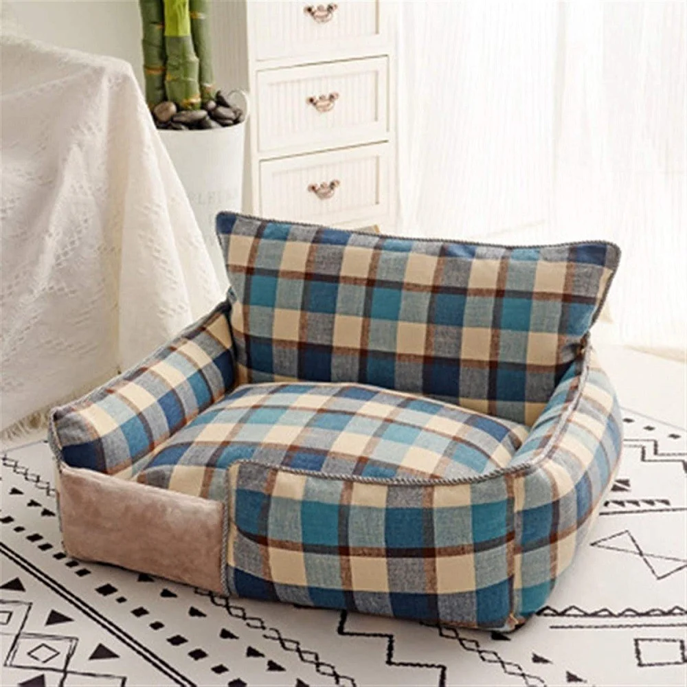 LETTO PER CANI TRASPIRANTE COTONE LAVABILE DIVANO TAGLIA S 45X35 CM GRIGLIA BLU - TrAdE Shop Traesio