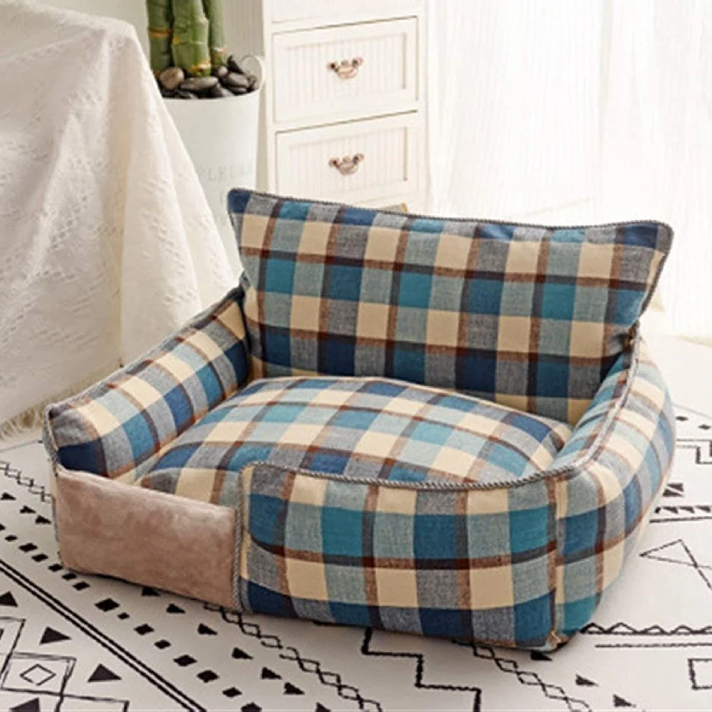 LETTO PER CANI TRASPIRANTE COTONE LAVABILE DIVANO TAGLIA XL 76X71CM GRIGLIA BLU - TrAdE Shop Traesio