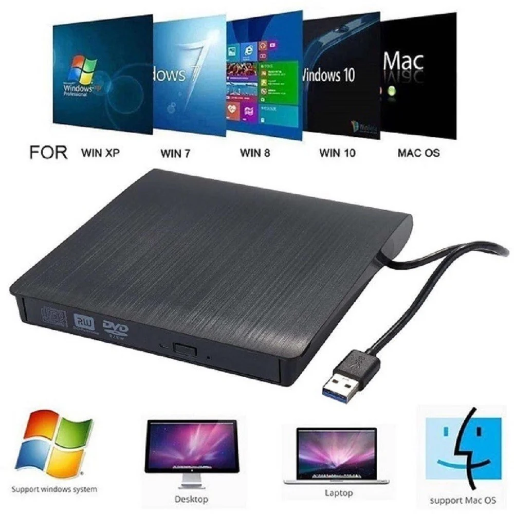 LETTORE MASTERIZZATORE DVD-RW ESTERNO PER DESKTOP LAPTOP USB 3.0 PORTATILE Q-T96