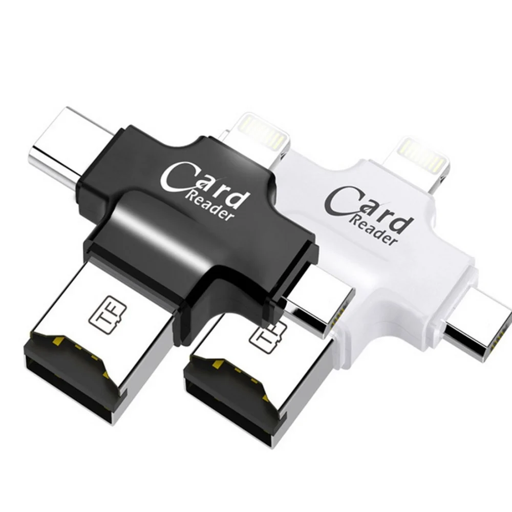 LETTORE SCHEDE 4 IN 1 MICROSD ANDROID IOS WINDOWS PC CARD READER FAT32 BIANCO - TrAdE Shop Traesio
