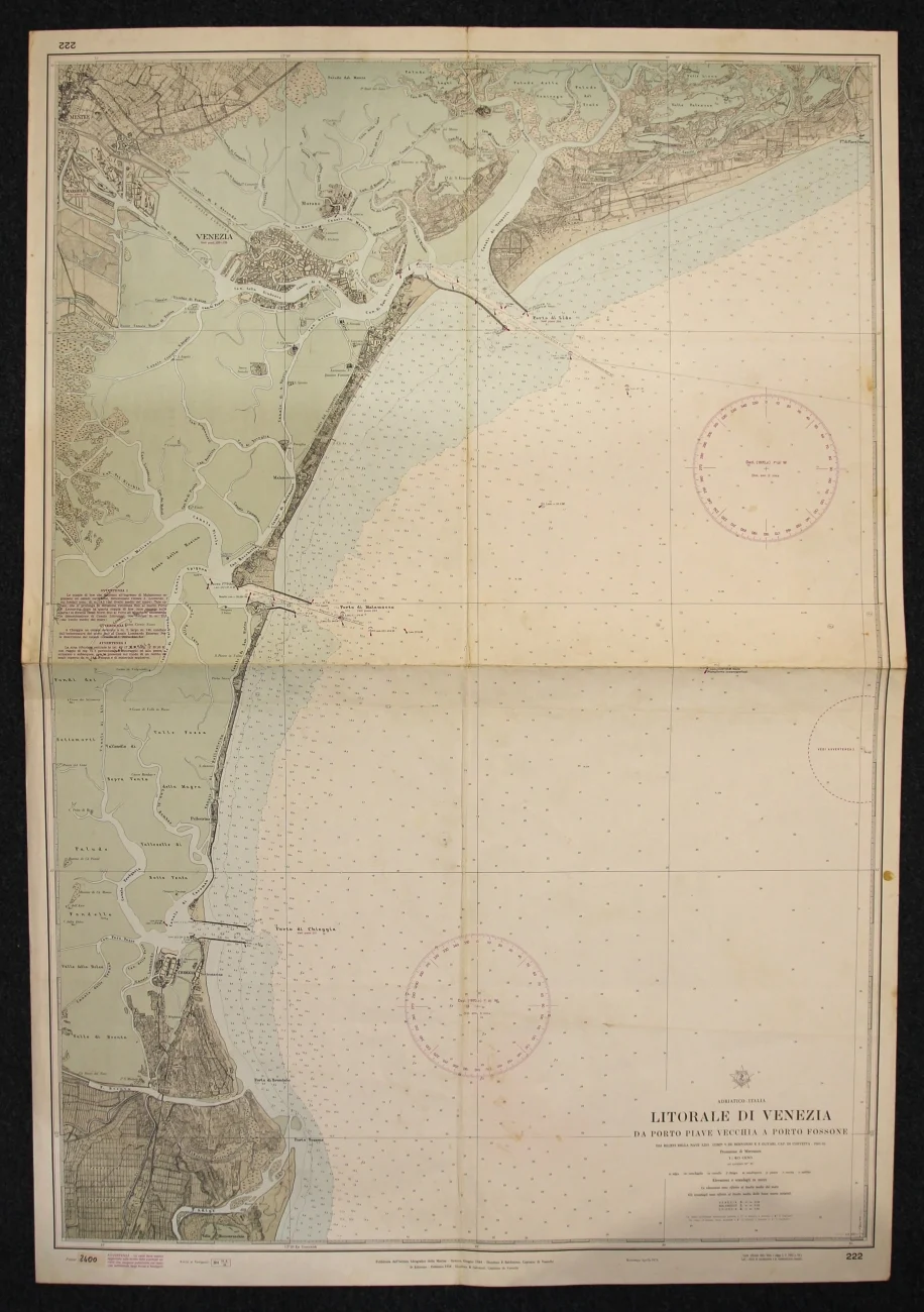 litorale di venezia – da porto piave vecchia a porto fossone n. 222 (1974) - Carte nautiche, da pesca…