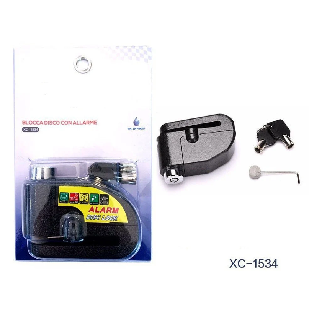 LUCCHETTO ANTIFURTO BLOCCADISCO CON ALLARME SONORO 110DB PER MOTO BICI XC-1534