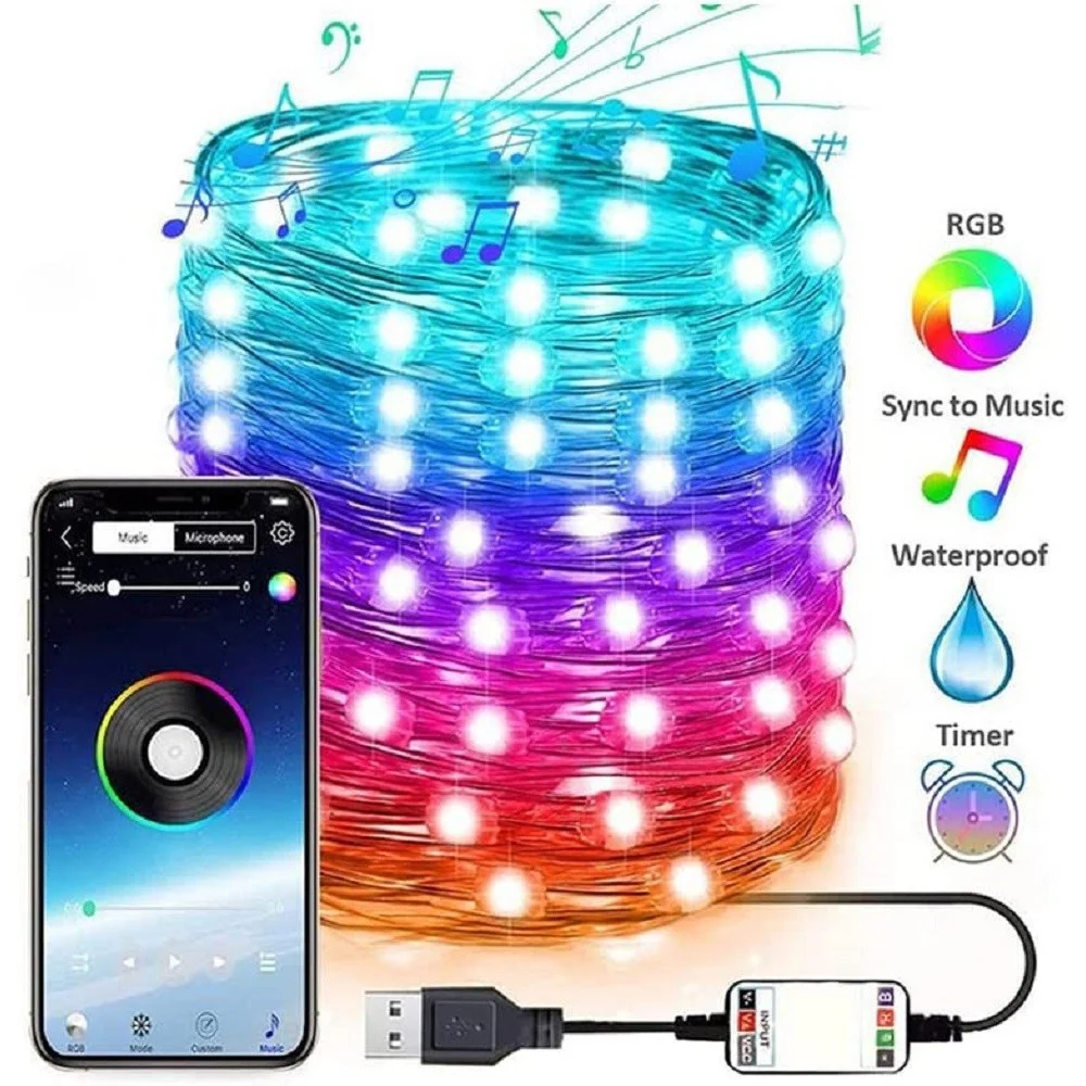 LUCI LED ALBERO DI NATALE USB BLUETOOTH APP INTERNO CON TELECOMANDO 5 MT 50 LED - TrAdE Shop Traesio
