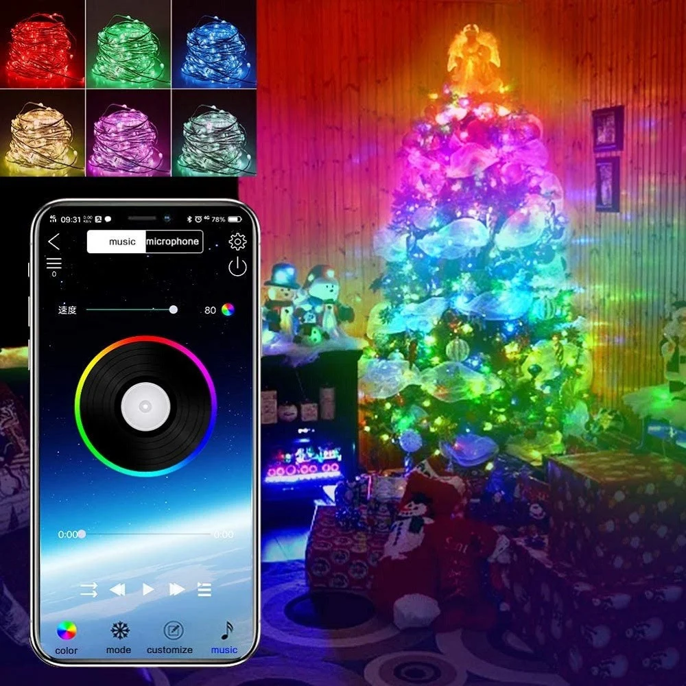 LUCI NATALIZIE A STRISCE LED APP 10MT USB BLUETOOTH DECORATIVE PER ALBERO NATALE - TrAdE Shop Traesio