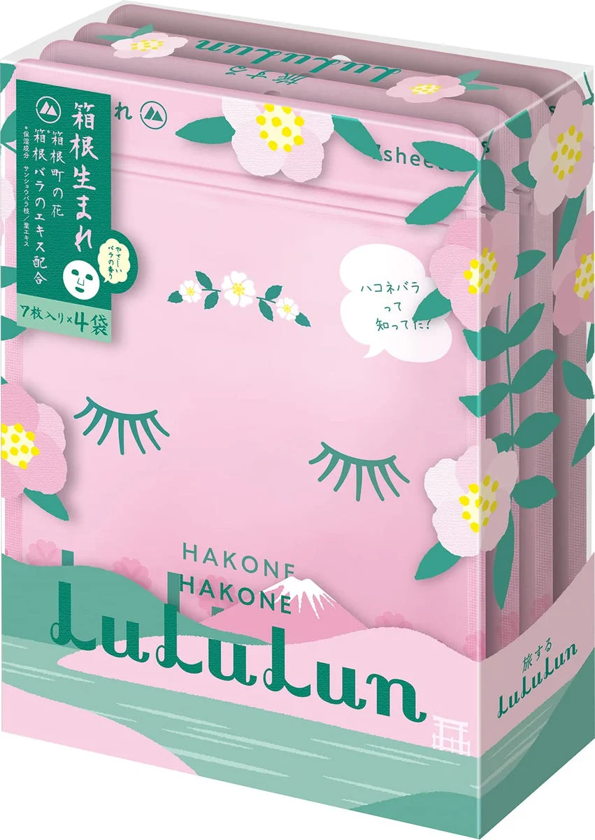Lululun maschera viso in tessuto Hakone profumo di rosa 7 fogli x 4 confezioni