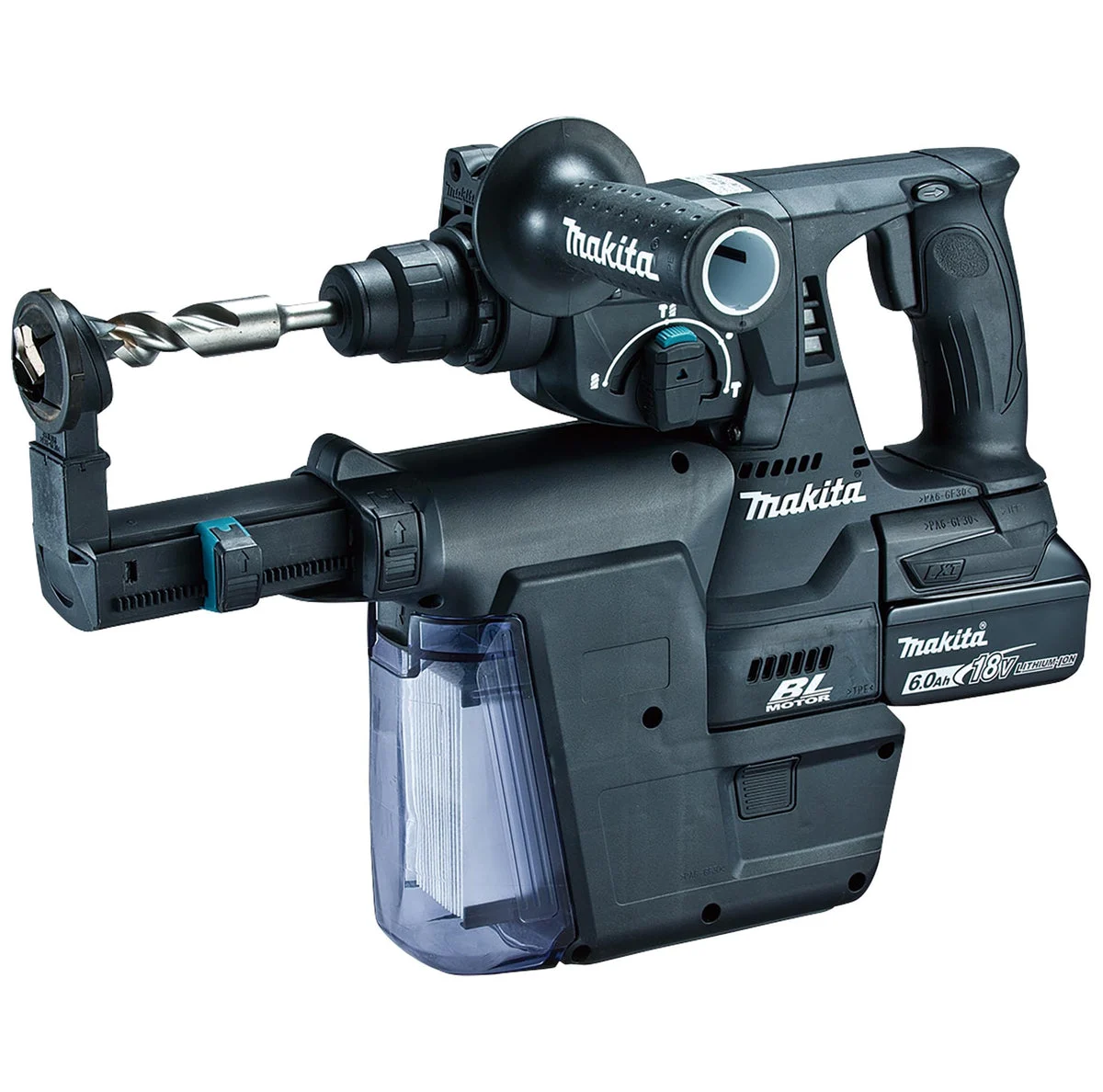 Makita martello perforatore SDS+ 18V 24 mm con aspirazione 2 batterie+caricatore nero