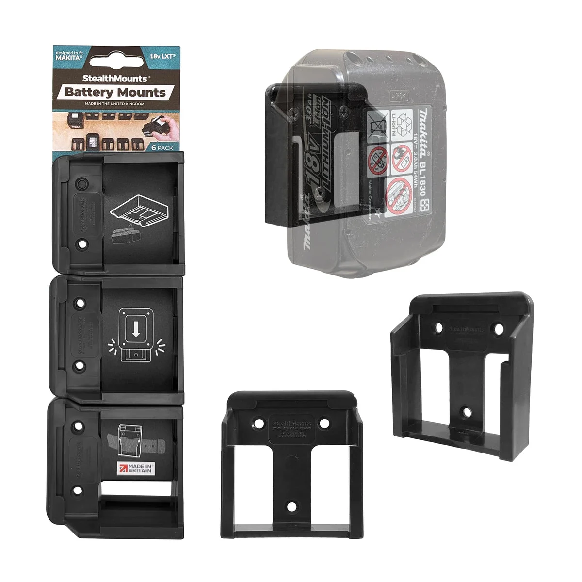 StealthMounts Supporti batterie a scatto per Makita LXT 18V neri