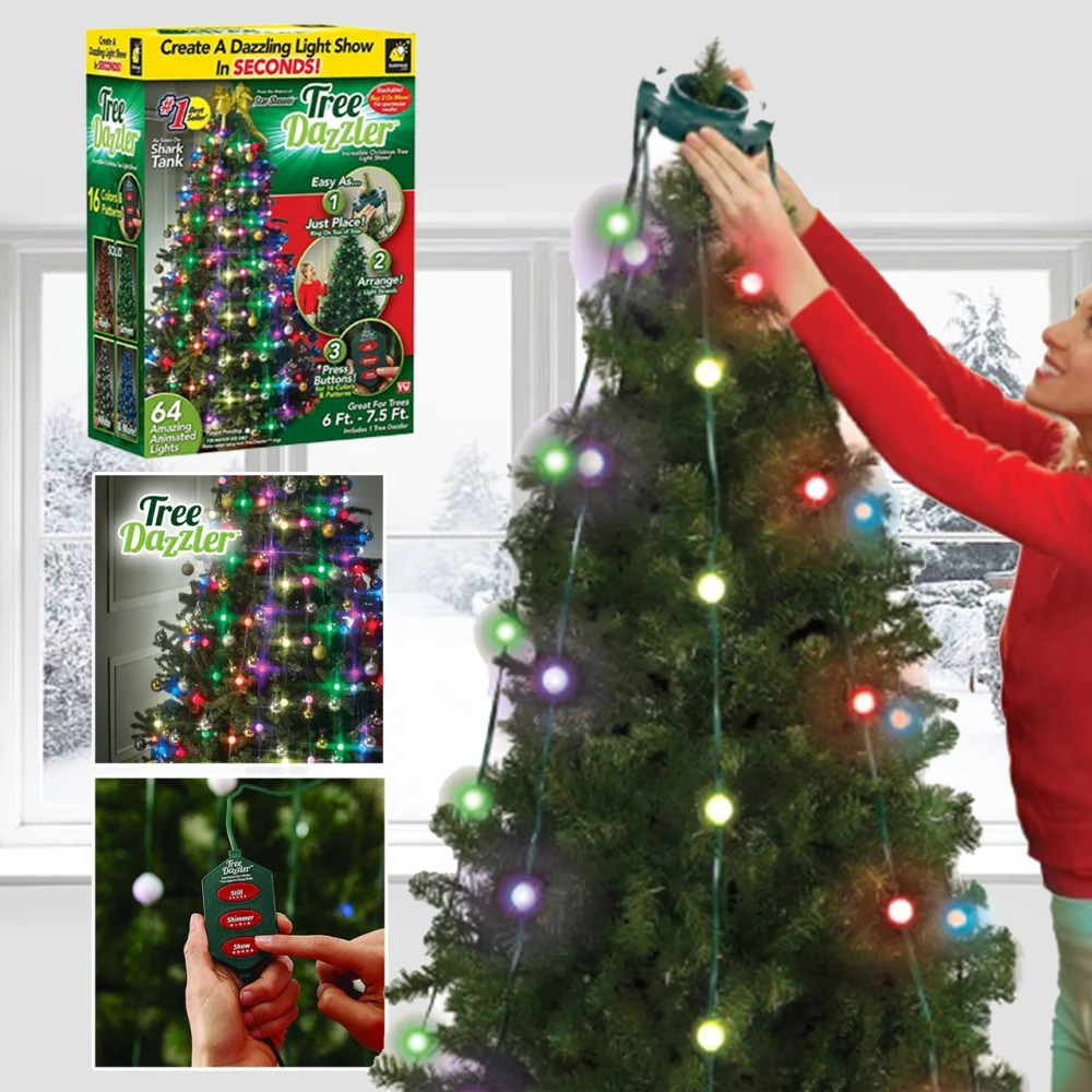 MANTELLO LUMINOSO ADDOBBI PER ALBERO DI NATALE 64 LAMPADINE LED CON TELECOMANDO - TrAdE Shop Traesio
