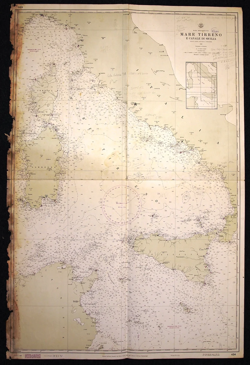 mare tirreno e canale di sicilia n. 434 (1974) - Carte nautiche, da pesca…
