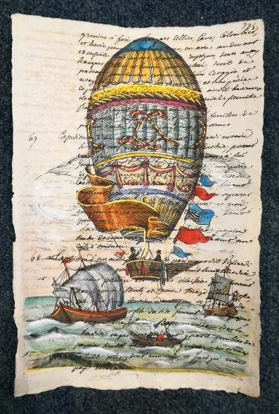 marina su carta antica – mongolfiera - Arredamento marinaresco