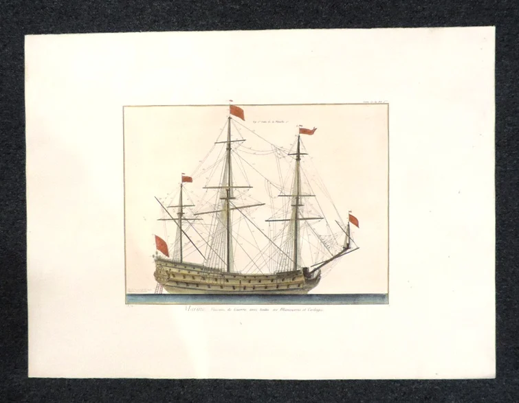 marine, vaisseau de guerre avec toutes ses manoeuvres et cordages - Arredamento marinaresco