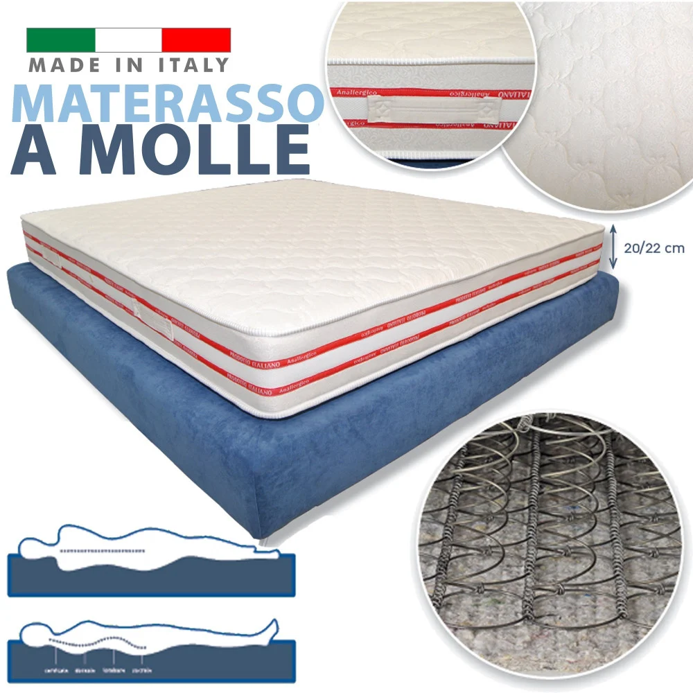 MATERASSO A MOLLE BONNEL ALTO 22 CM LOSANGATO JACQUAD ANTI ACARO ANALLERGICO - TrAdE Shop Traesio