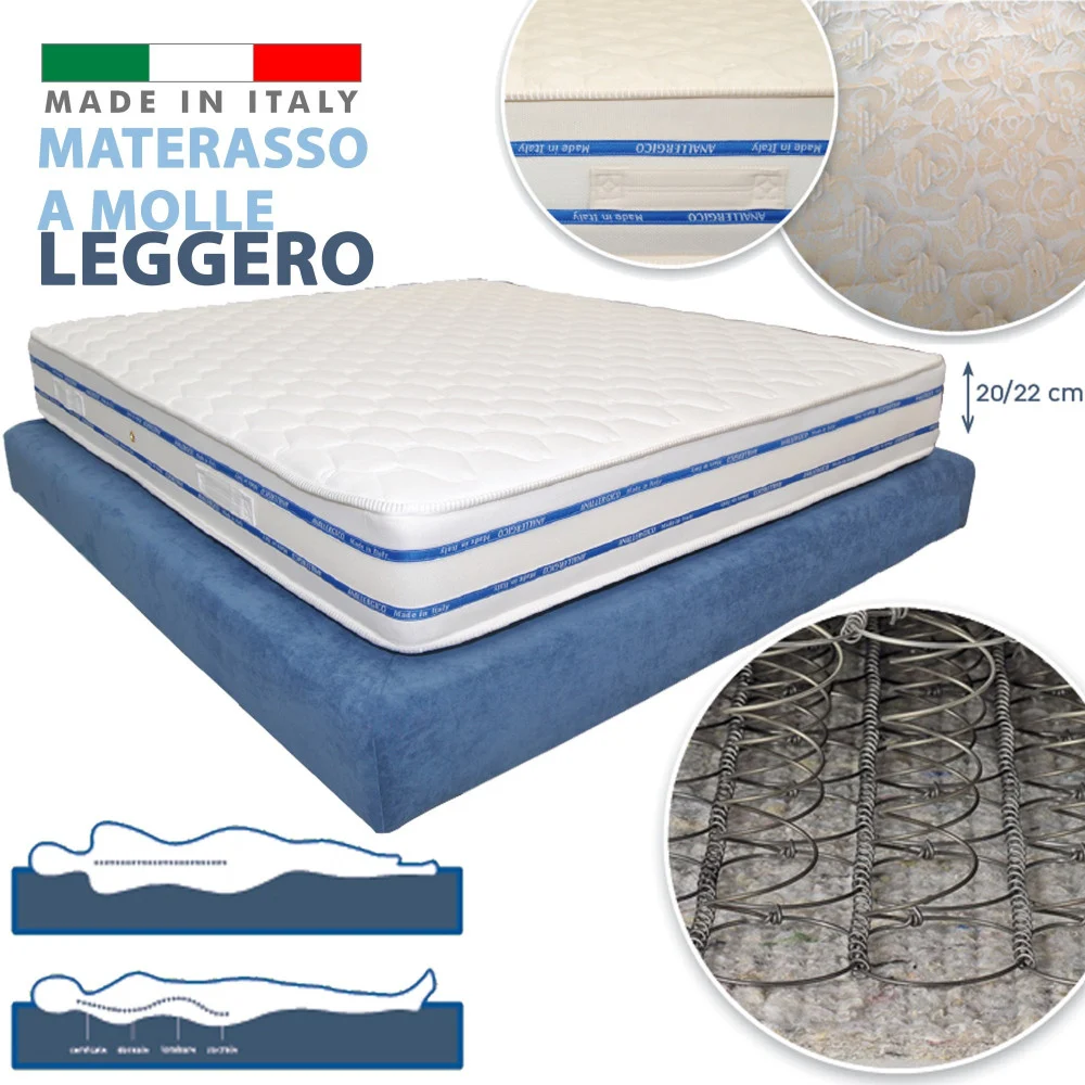 MATERASSO A MOLLE BONNEL LEGGERO SPESSORE 22 CM SINGOLO MATRIMONIALE PIAZZE - TrAdE Shop Traesio