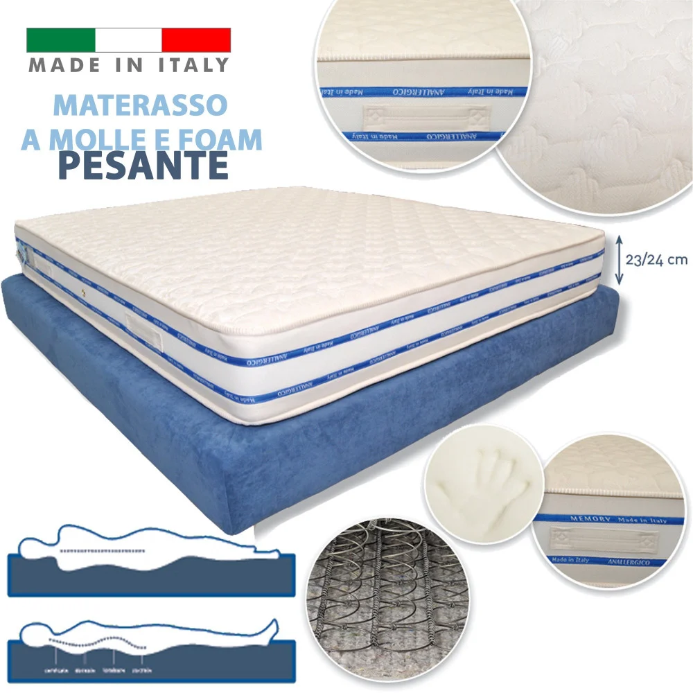 MATERASSO PESANTE A MOLLE BONNEL E FOAM SPESSORE 24 CM MATRIMONIALE SINGOLO - TrAdE Shop Traesio