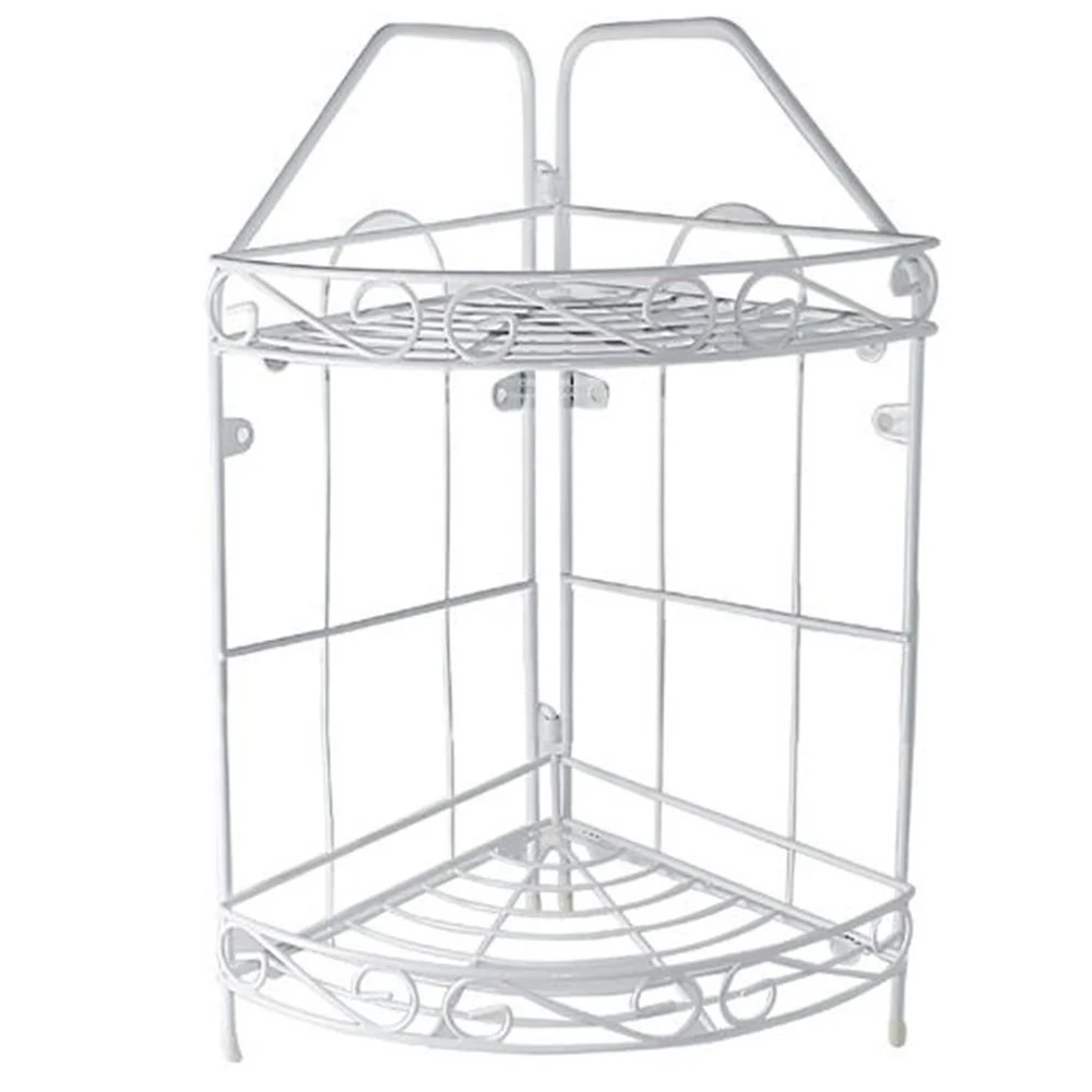 MENSOLA ANGOLARE ANGOLIERA 2 RIPIANI PORTA OGGETTI BAGNO METALLO BIANCO 52527 - Cleafe