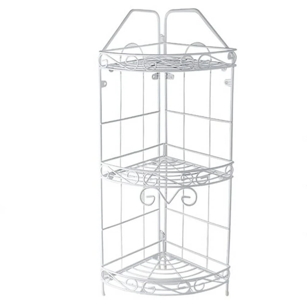 MENSOLA ANGOLIERA ANGOLARE 3 RIPIANI PORTA OGGETTI BAGNO METALLO BIANCO 52528 - Cleafe