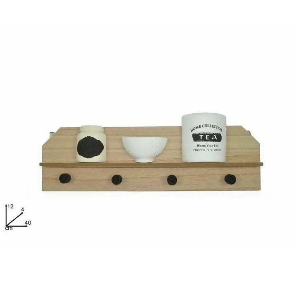 MENSOLA IN LEGNO DA PARETE RIPIANO CON 4 APPENDINI DECORAZIONE CASA 12X40X4 CM - TrAdE Shop Traesio