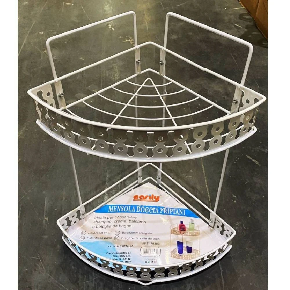 MENSOLA PER DOCCIA ANGOLARE 2 RIPIANI PORTA OGGETTI BAGNO METALLO BIANCO 79303 - TrAdE Shop Traesio