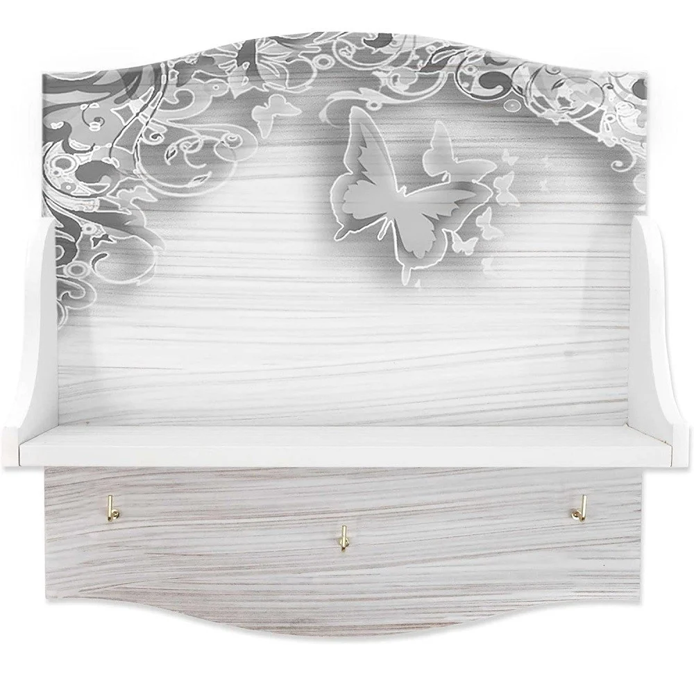 MENSOLA PORTABARATTOLI WHITE BUTTERFLY ORGANIZER UTENSILI CUCINA LEGNO MULTIUSO - TrAdE Shop Traesio