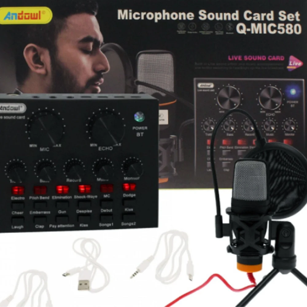MICROFONO A CONDENSATORE Q-MIC580 SCHEDE AUDIO BLUETOOTH FILTRO ANTI-POP CON BASE