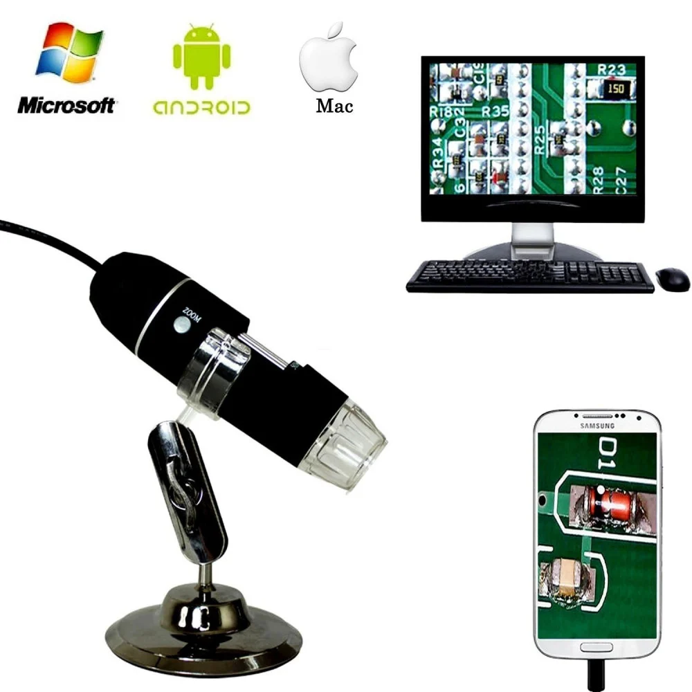 MICROSCOPIO USB DIGITALE 40X 1000X PC NOTEBOOK FOTO VIDEO 8 LED 2.0 MPX STAFFA - TrAdE Shop Traesio